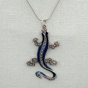 Sterling Silver Marcasite Lizard Gecko Pendant Necklace